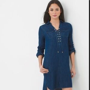 White House Black Market Long Sleeve Lace Up Denim Shirt Dress, Size 8.
